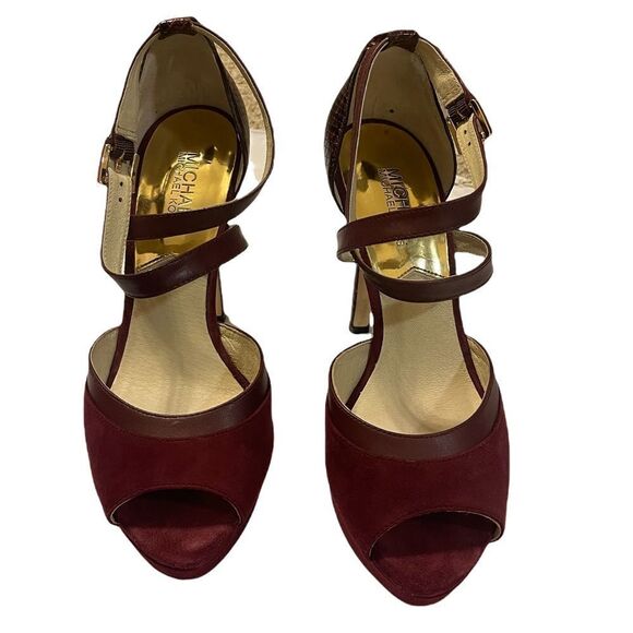 Michael Kors Red Wine Suede & Snakeskin High Heels - Picture 4 of 11